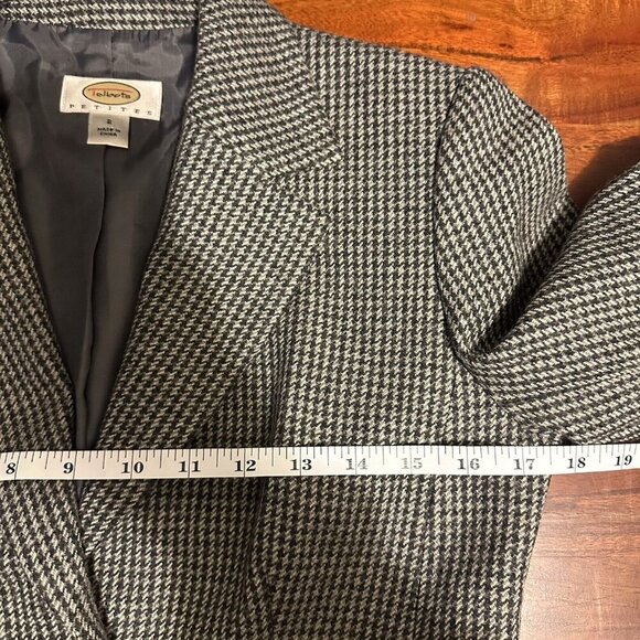 Talbots Blazer Womens Sz 2 Petite Gray Wool Blend Houndstooth 3 Button Jacket - Picture 10 of 11